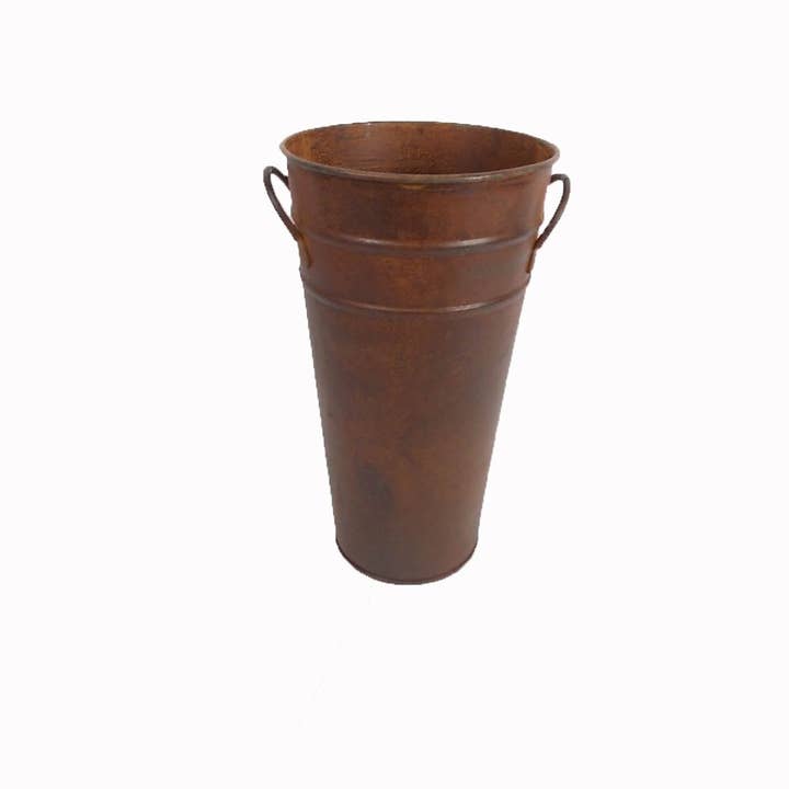 Tin Flower Bucket, Grooved, with Two Handles, Rustic - 9" Tall for wholesale by Birch Maison