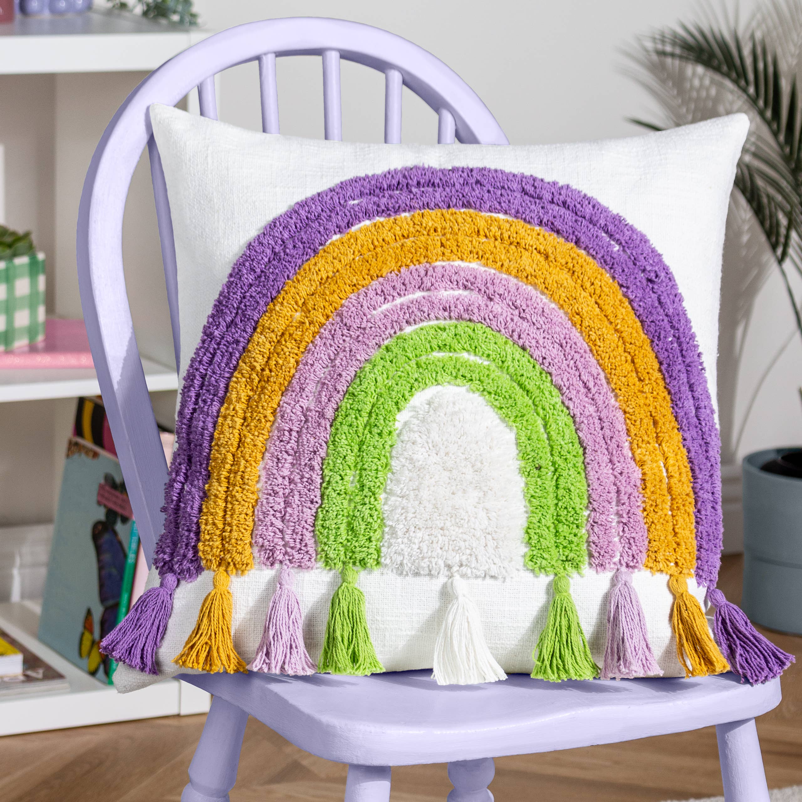 Rainbow Tassels Cotton Tufted Cushion Multicolour for wholesale on Faire0
