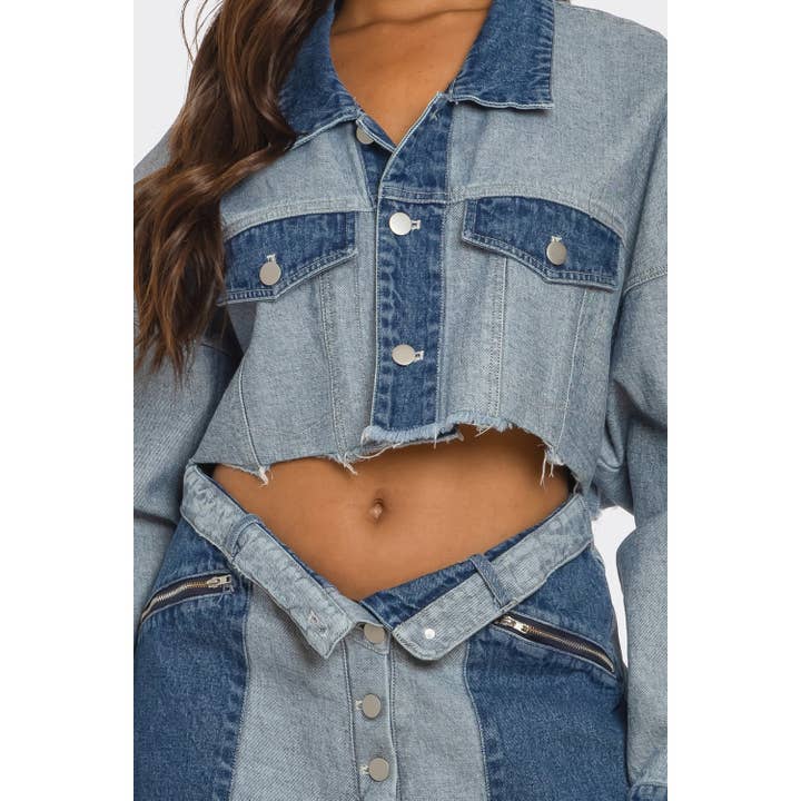 Cropped Contrast Denim Set for wholesale on Faire