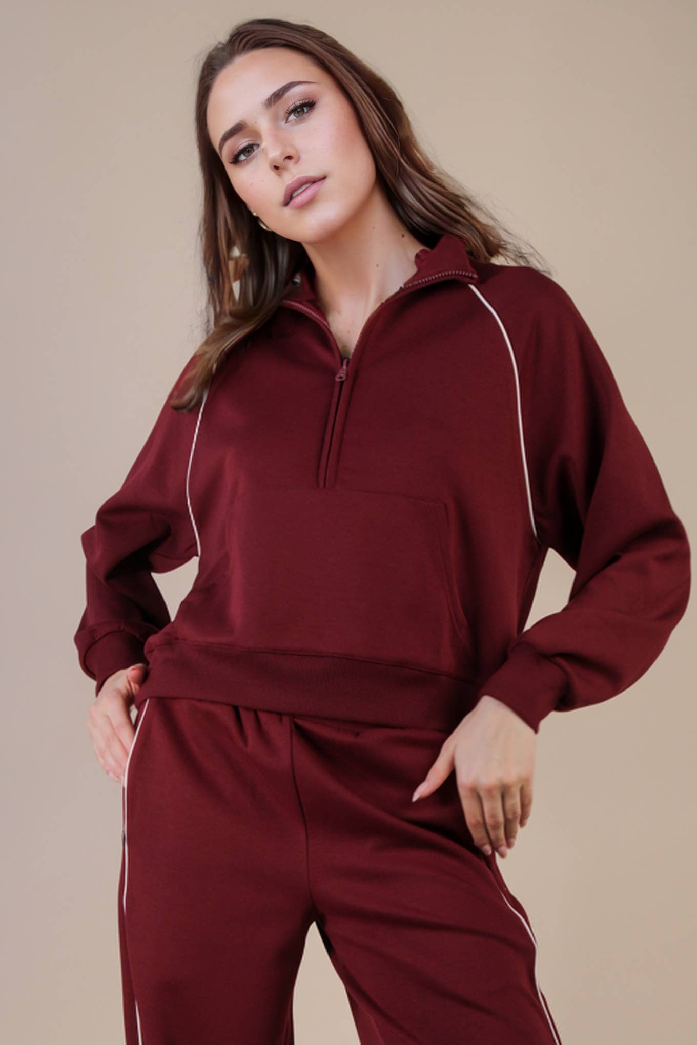 VERY J – Engroshandel Sweatshirt - Dame – NT12304-Halv lynlås med rørdetaljer strikket afslappet top24