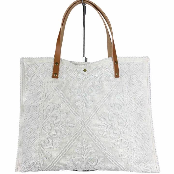 JIJOU CAPRI - Wholesale Tote Bag - Women's - MICA Canvas Woven Pattern Large Tote Bag Leather Strap