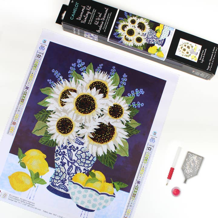 Camelot - Wholesale DIY Craft Kit - White Sunflowers Diamond Painting Kit2