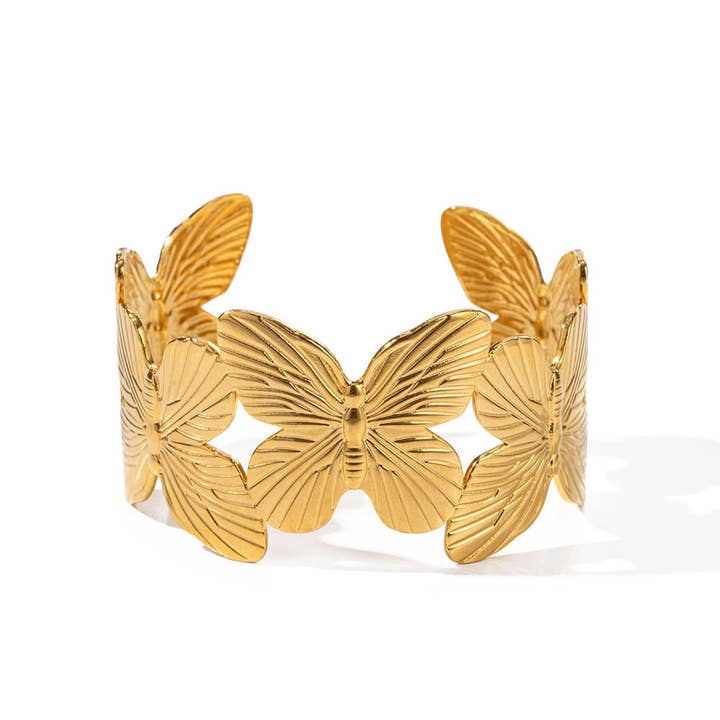 18k Edelstahl Texturierte Manschette Schmetterling Armband (LSSGB142) für den Großhandel von Lyza Jewels