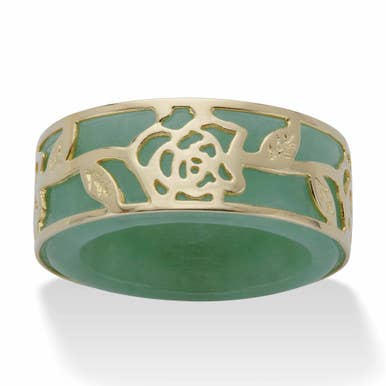 PalmBeach Jewelry - Wholesale Band/Stacked Ring - Gold-plated Sterling Silver Jade Floral Ring Band4
