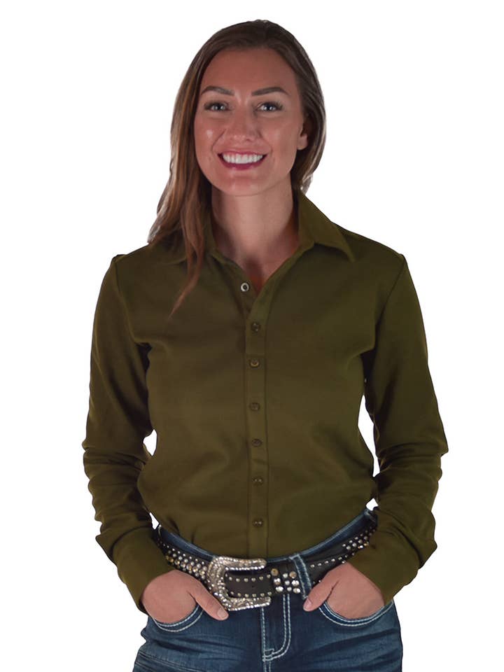 Jersey abotonado verde oliva de forro polar grueso para venta al por mayor de Cowgirl Tuff Co. / B. Tuff Jeans