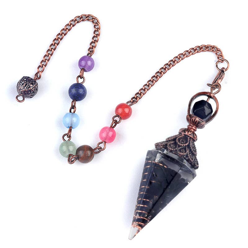 Mio Queena - Wholesale Spiritual Stone/Crystal - Hexagonal Cone Stone Pendulum with Chakra Chain - CS8