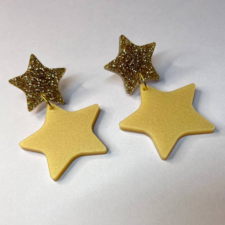 Double Star Dangle Oorbellen voor wholesale door Hung On You Boutique