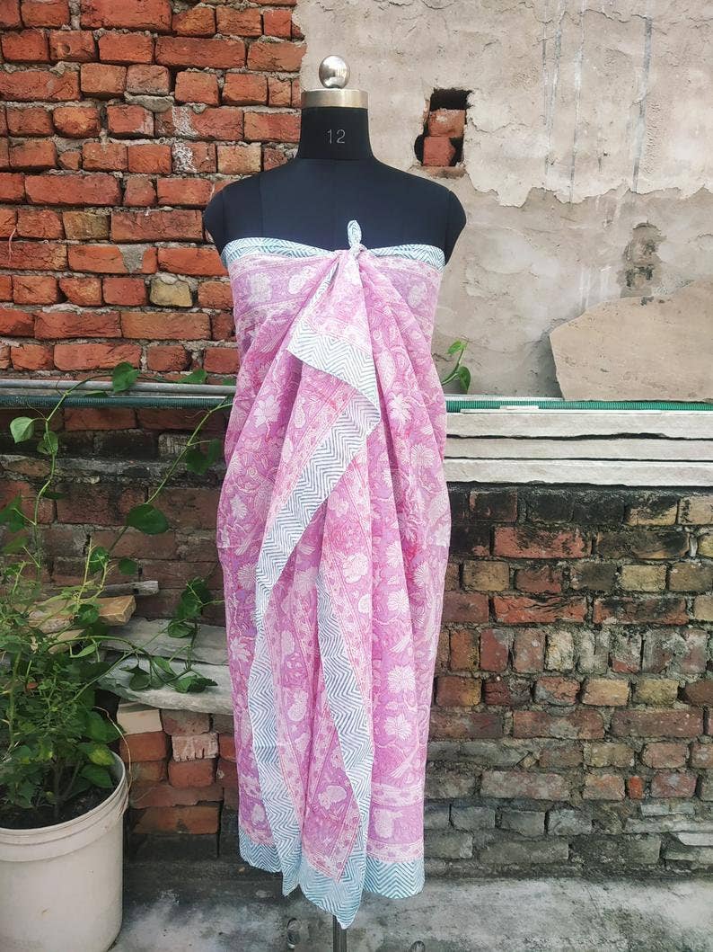 GYPSY STUDIO - Wholesale Scarf - Women's - Hand Block Print Cotton Scarf Beach Sarong Soft Voile Fabric6