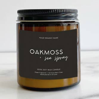 8oz Custom Branded Private Label Amber Glass Soy Wax Candles for wholesale by Light + Bark Candle Co.