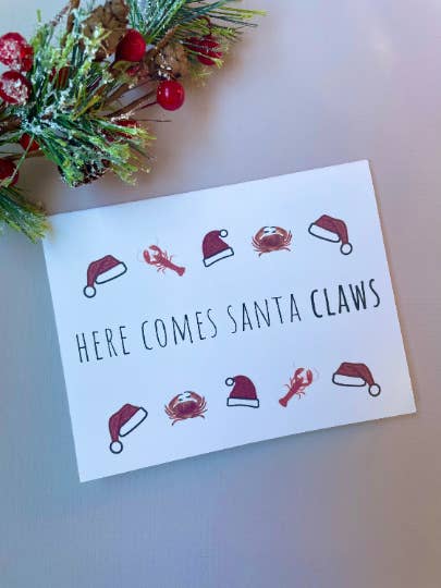 Here Comes Santa Claws | Holiday Watercolor Greeting Card for wholesale by MirandajaneCo
