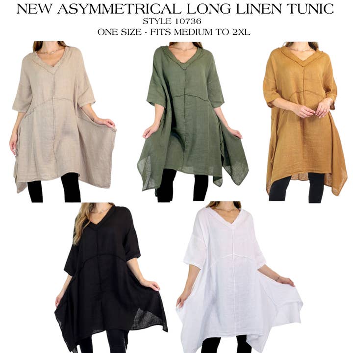 Tunique asymétrique et chic en lin lavé de qualité supérieure à taille unique pour la vente par LINEN AND GAUZE