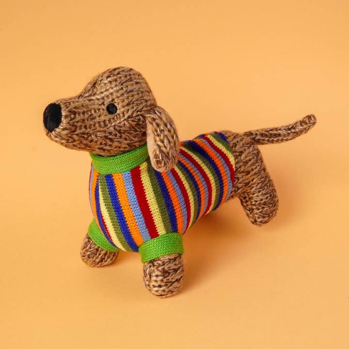 Best Years Ltd – wholesale Stuffed/plush toy – Kids & baby – Knitted Sausage Dog Soft Toy Teddy with Stripe Jumper13