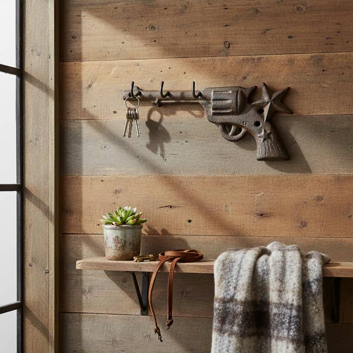 Western Cast Iron Gun Hooks with Star, Unique Frontier Decor for wholesale by Iron & Blossom