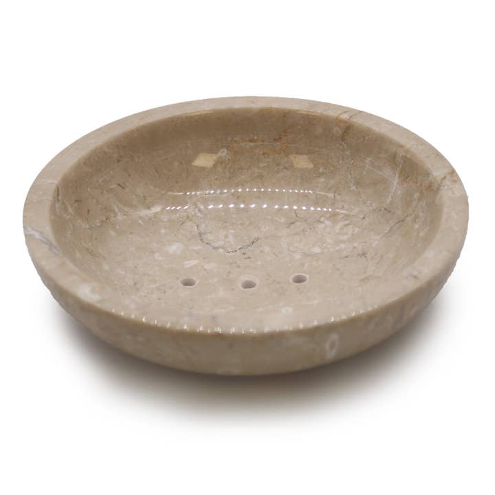Ancient Wisdom - Wholesale Bath Soap Dish - Round Honey Marble Rounded Soap Dish