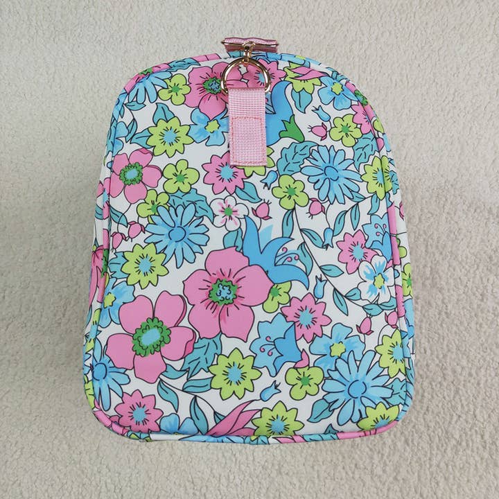 Aier Wholesale - Wholesale Weekender bag – women's - Pink Ruffle Blue Floral Print Gym Duffle Bags4