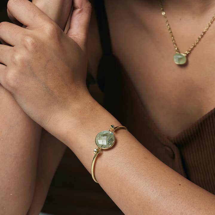 Anju Jewelry - Wholesale Bangle Bracelet - Gold Plated Bracelet with Semi-Precious Stone - Prehnite2