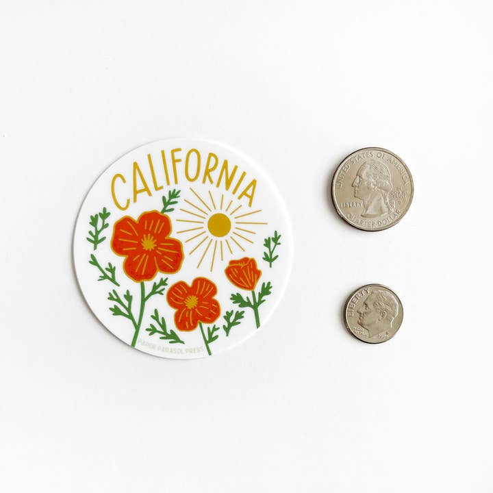 Paper Parasol Press - Wholesale Sticker - California Poppy Sun White Sticker