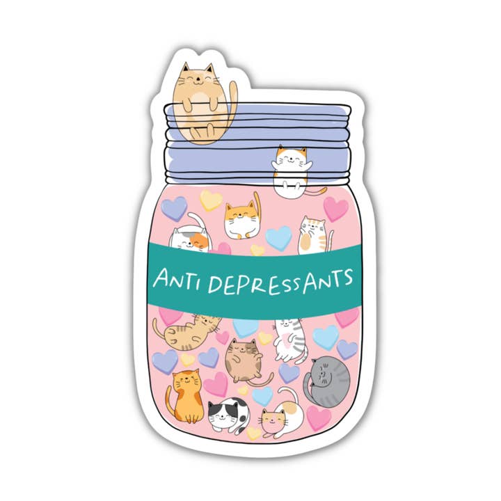 Autocollant en vinyle anti-dépresseurs pour chats pour la vente par Sunshine & Lemons Co.