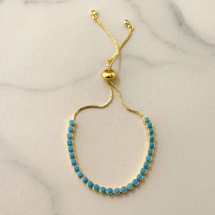 Cassette Barcelona - Wholesale Tennis Bracelet - Selvi Adjustable Tennis Bracelet w Turquoise Zirconias0