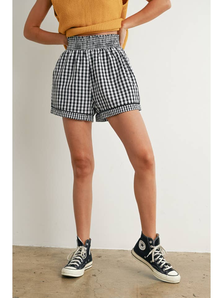 BUTTERMELON - Wholesale Shorts - Women's - Garterized Gingham Shorts - BMP7658