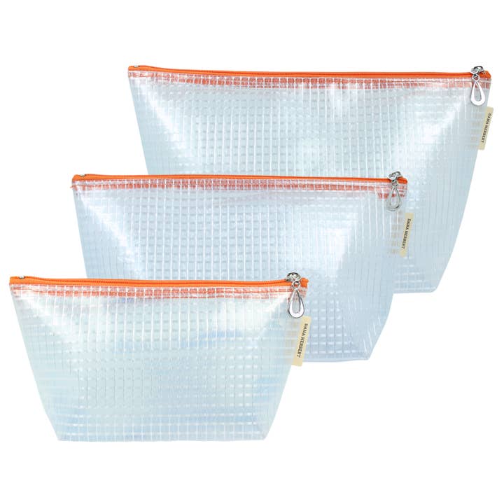 Dana Herbert – bolsa de maquilhagem e cosméticos por atacado – Conjunto de Bolsas de Maquilhagem em Vinil com Padrão de Grade - P, M, + G (Poupe 2$!)