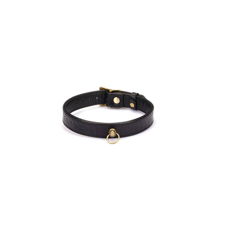 Liebe Seele - Wholesale Pet Collar - Cat/Dog - Crocodile Noir: Black Leather Collar with Chain Leash2