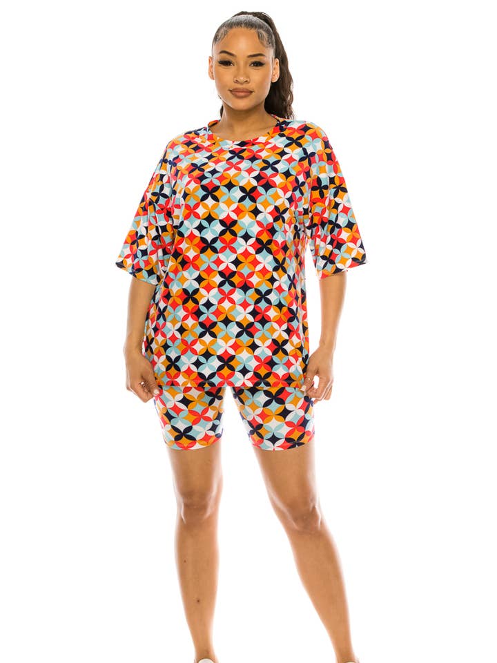 2 Pcs Active Floral Pattern Graphic Print Top and Shorts Set for wholesale by Lime All the Time