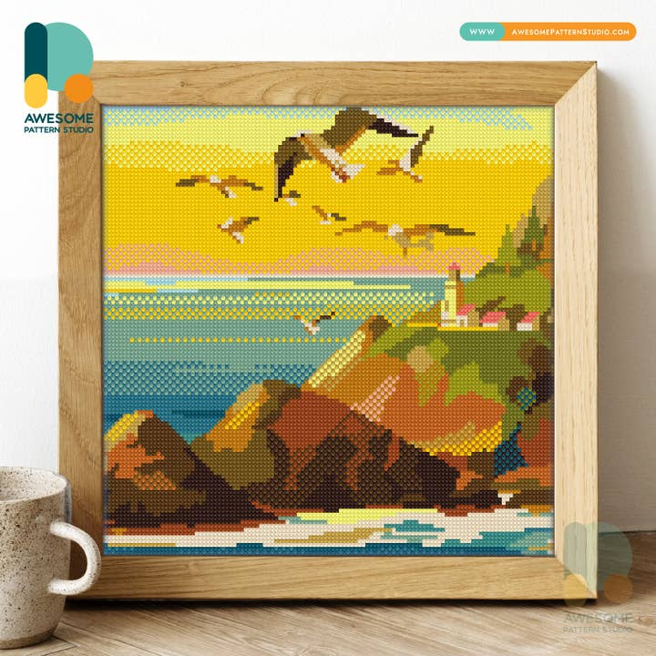 DS1340-120x120 Heceta Head Light, Diamond Painting Kit for wholesale by Awesome Pattern Studio