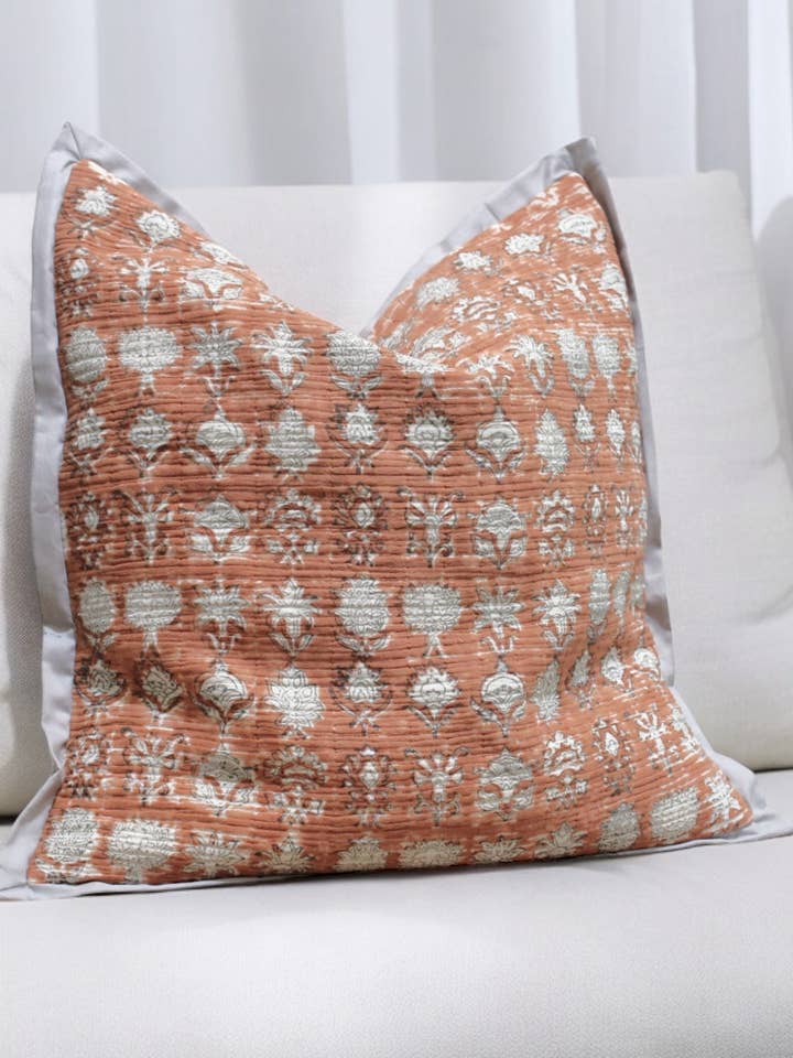 Hand Block Printed Decorative Pillow Cover | 20x20 Pillow for wholesale by Eyda Homes