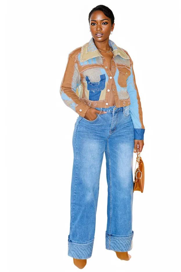 TAUPE Jeansjacka med färgblock för wholesale på Faire1