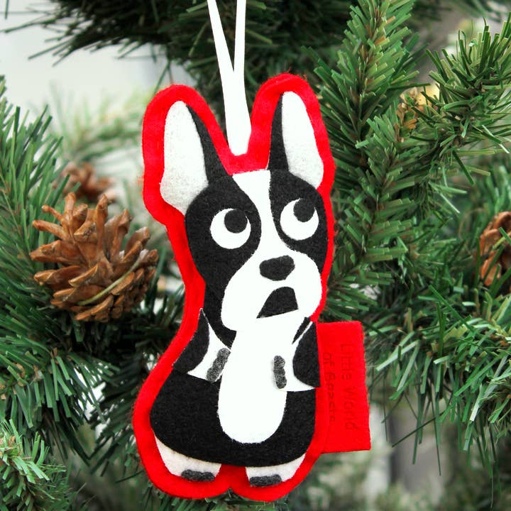 Lucy the Boston Terrier Ornament for wholesale by Little World of Beasts