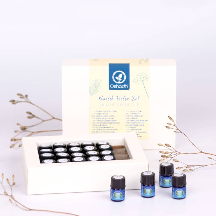 Klassik Testerset Mini mit 24 ätherischen Ölen für den Großhandel von Oshadhi