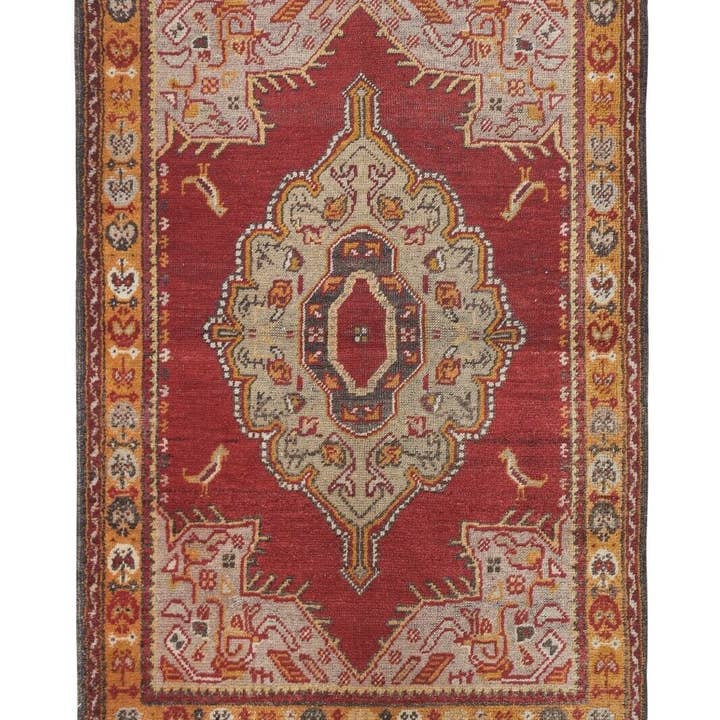 Tappeto turco vintage arancione bruciato 3 'X 4'4" per la vendita all'ingrosso da parte di Vintage Pillows Store