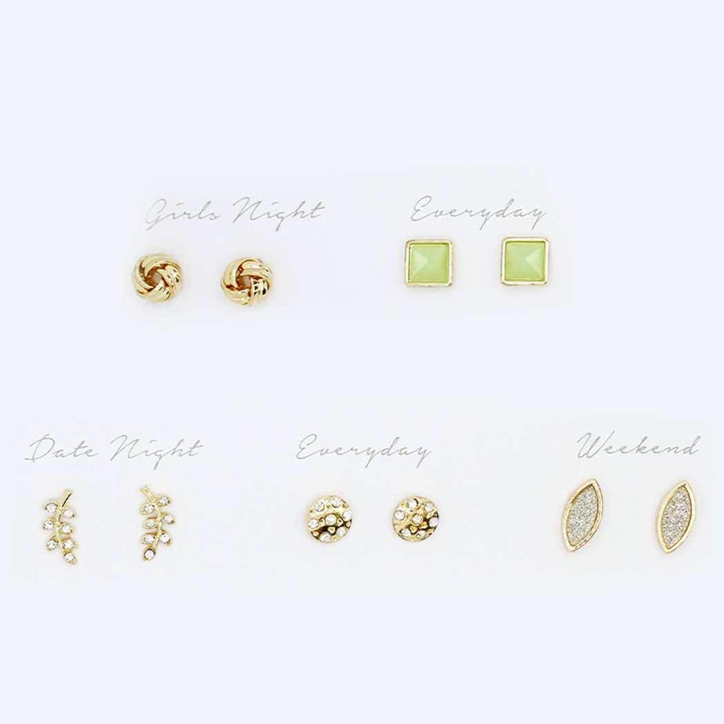 Fashion City - Wholesale Jewelry Set - 5 Pairs Multipack Stud Earrings Set with Gift Box2
