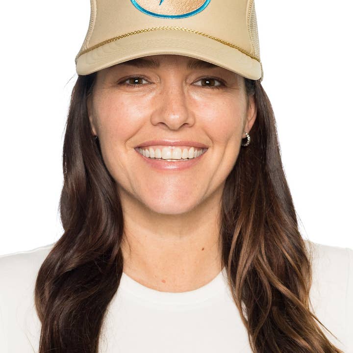 Electric Rainbow Trucker Hat in Tan for wholesale on Faire2