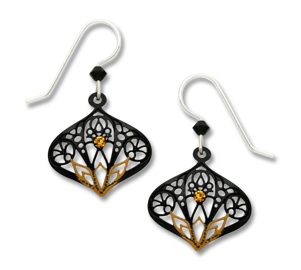 Left Hand Studios - Wholesale Dangle Earrings - Black&Tan Filigreefat Teardrop0