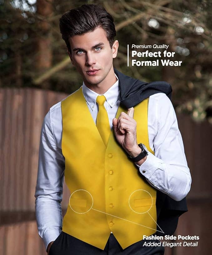 Dubal Brothers - Wholesale Suit Vest - Men's - Vittorio Farina Solid Satin Vest Set (White Back) Var. 02 (Mustard-Yellow)46