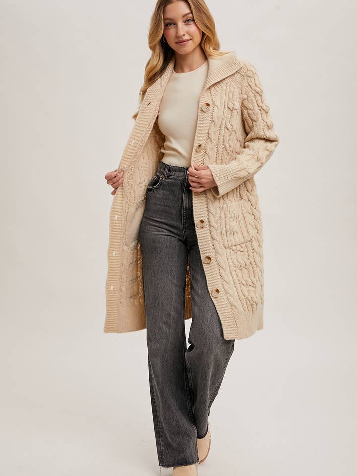 Bluivy - Wholesale Cardigan - Women's - BUTTON DOWN CABLE KNIT SWEATER CARDIGAN19