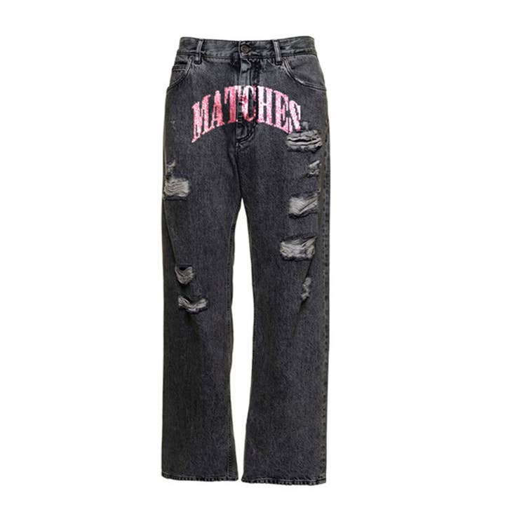 Graues Denim mit Logo im Used-Look für den Großhandel von Matches Worldwide