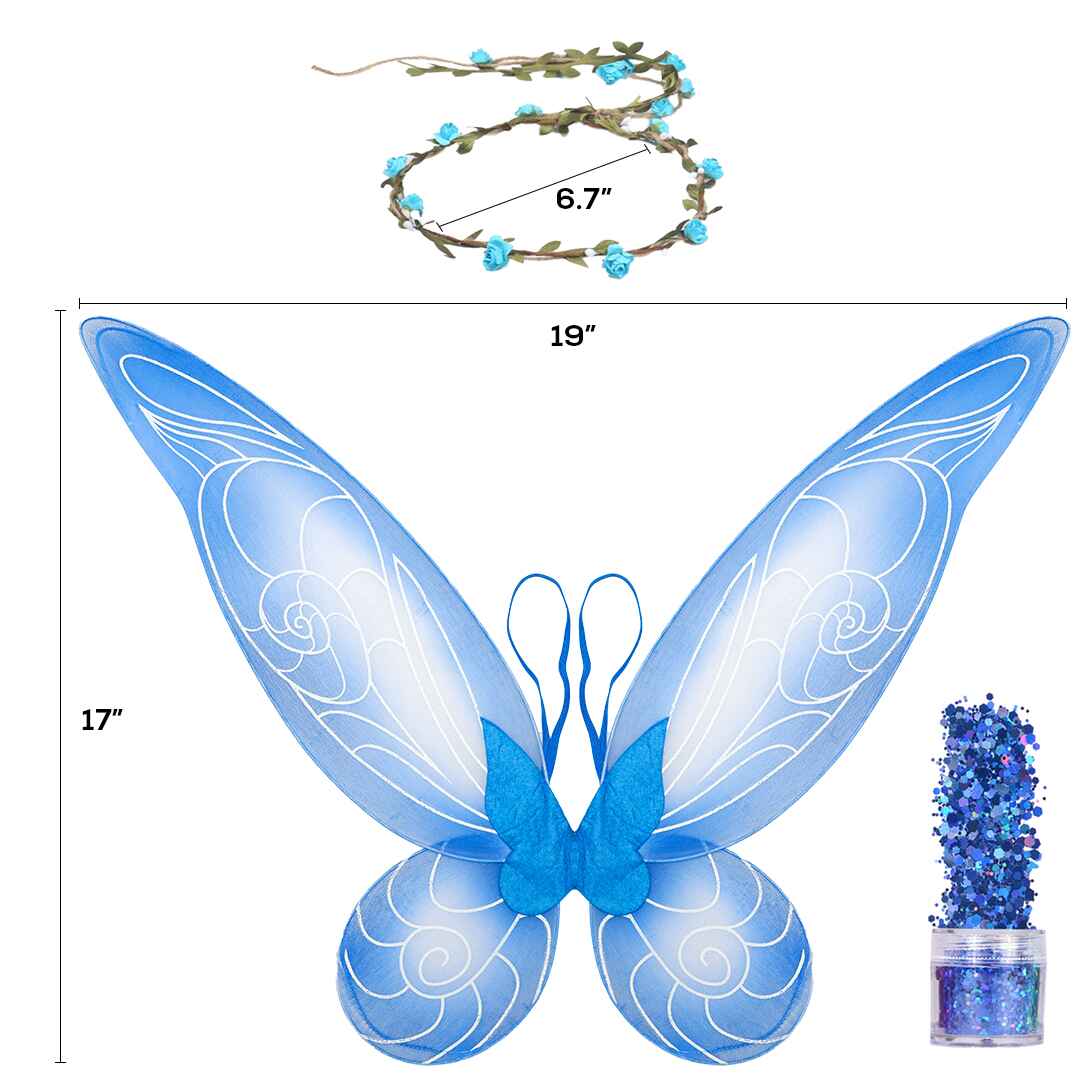 Funcredible – wholesale Costume – Women's – Blue Fairy Costume Accessories Set - Fairy Wings, Crown1