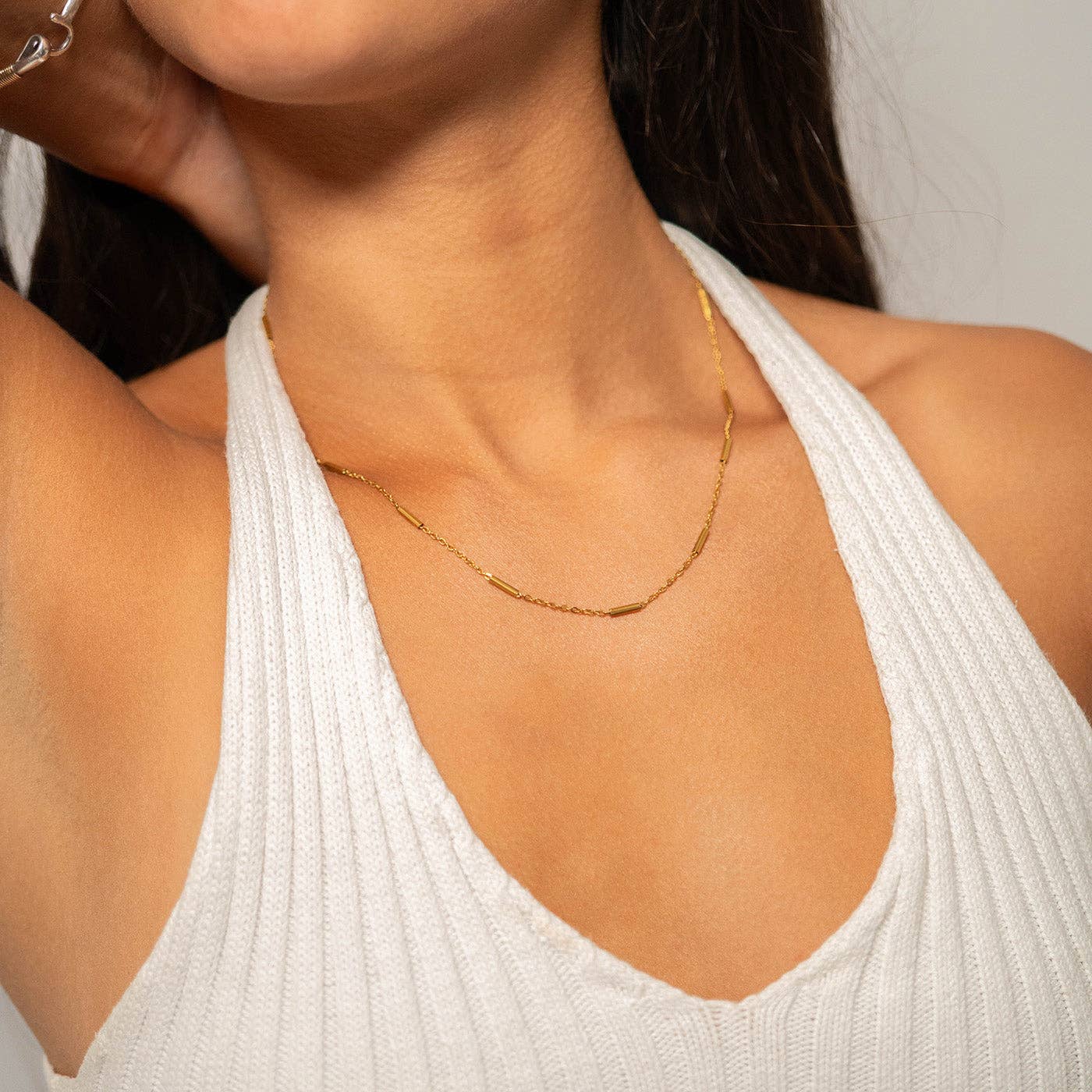 WJW - Wholesale Link & Chain Necklace - 18K Gold PVD Stainless Steel Satellite Bar Chain Necklace5