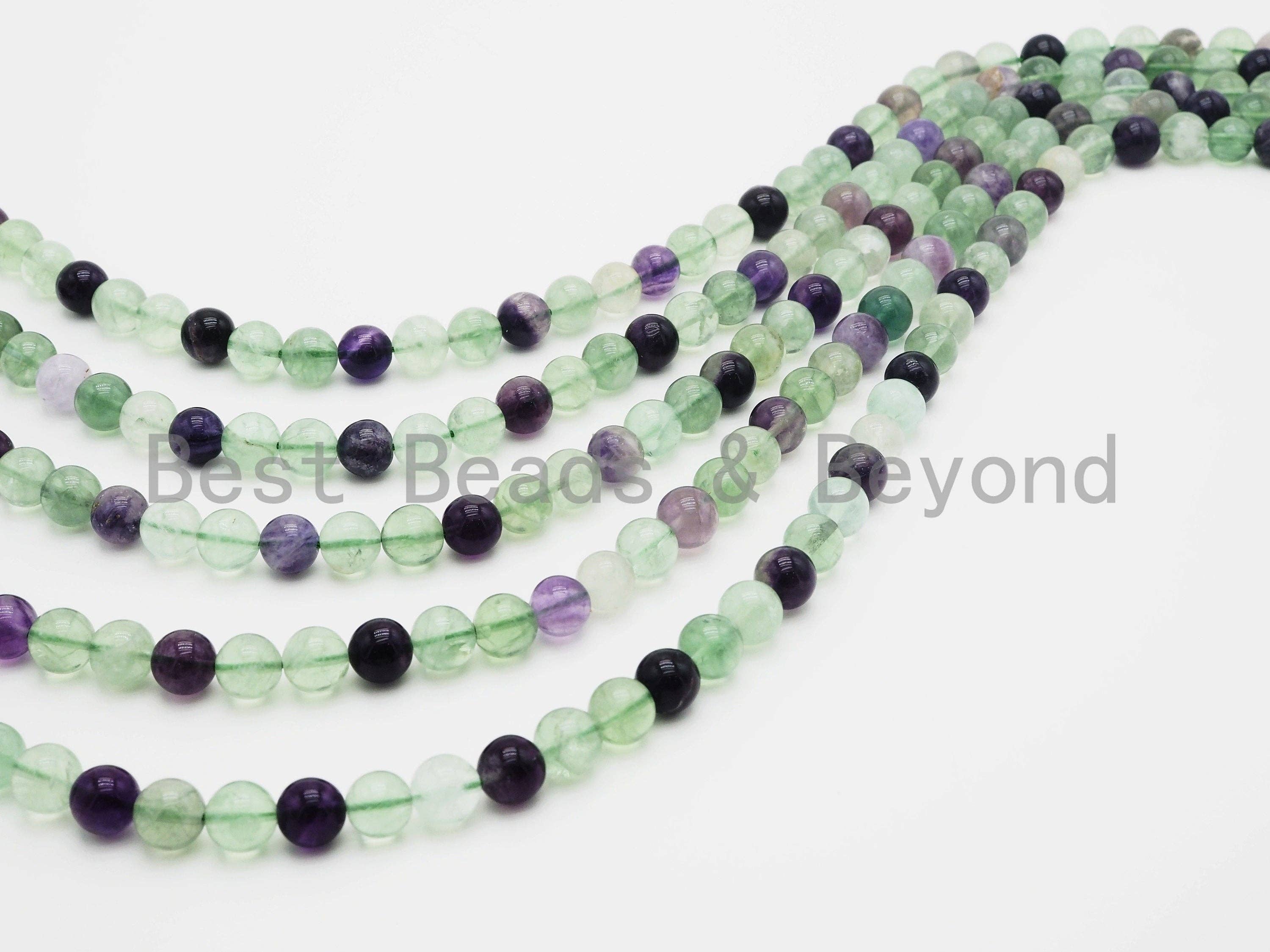 BestBeads&Beyond - Wholesale Beads - Natural Smooth Round Fluorite beads, 6mm/8mm/10mm/12mm Natural Green Purple Gemstone beads, Round Fluorite Beads, 15.5inch strand, SKU#U2442