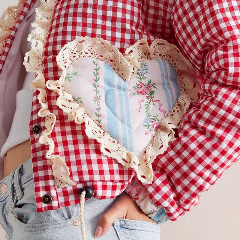 safistyle - Wholesale Jacket - Women's - Gingham Jacket with Heart Patch Details11
