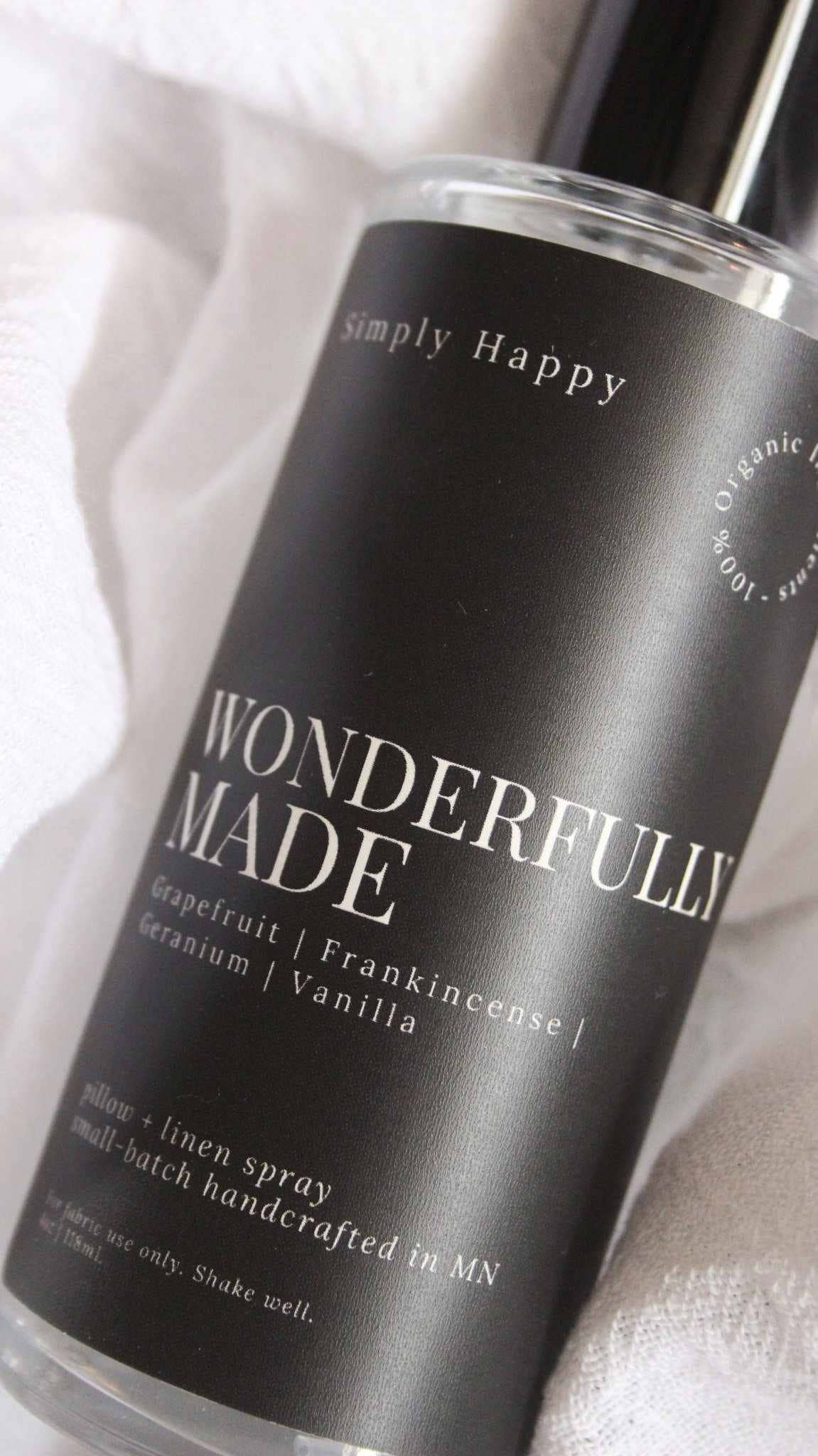 Simply Happy – Spray de roupa por atacado – Maravilhosamente Feito | Spray de Almofada + Linho Orgânico0