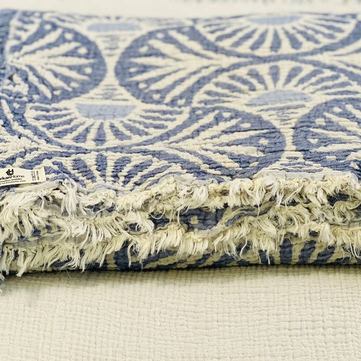 TurkanHome - Wholesale Bedding blanket - Ginkgo Muslin Bed Blanket/Queen-King/ Blue5