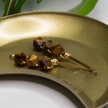 Wire Wrapped Faceted Tiger Eye Hairpins Barrettes for wholesale by Miss Penny Lane