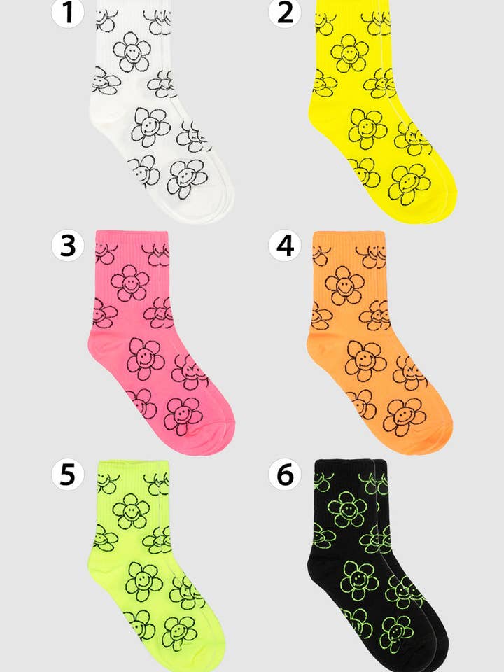Kvinders Crew Line Smile Flower sokker for engroshandel hos 7DAYSSOCKS