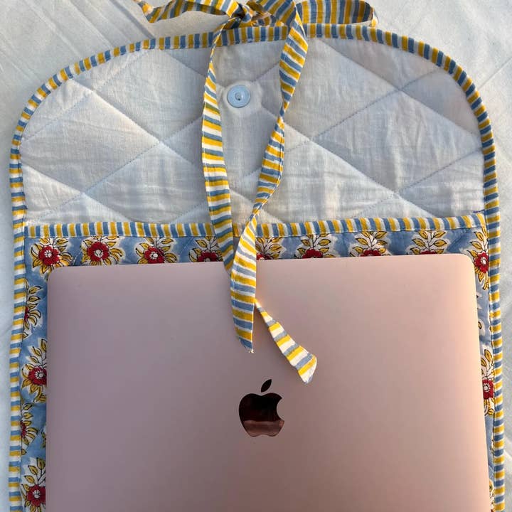 Two Way Street - Wholesale Laptop/Tablet Case - Women's - Yellow & Blue Hand Printed Laptop Sleeve | Electronic Cases 4