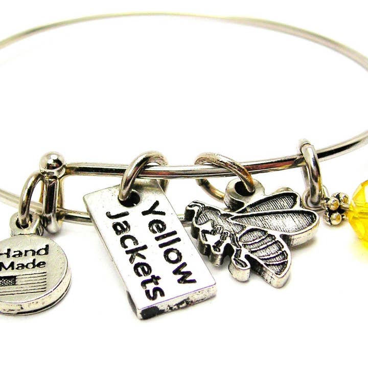 Yellow Jacket & Yellow Jackets Tab Bangle Bracelet Mascots for wholesale by Chubby Chico Charms