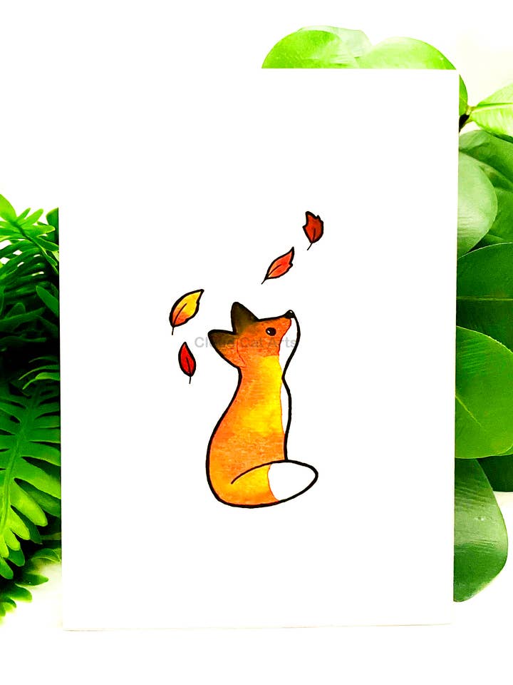 The Fox in the Leaves - Fall Animal - 5x7/8x10 Art Print - Handmade for wholesale by Cloud Cat Arts